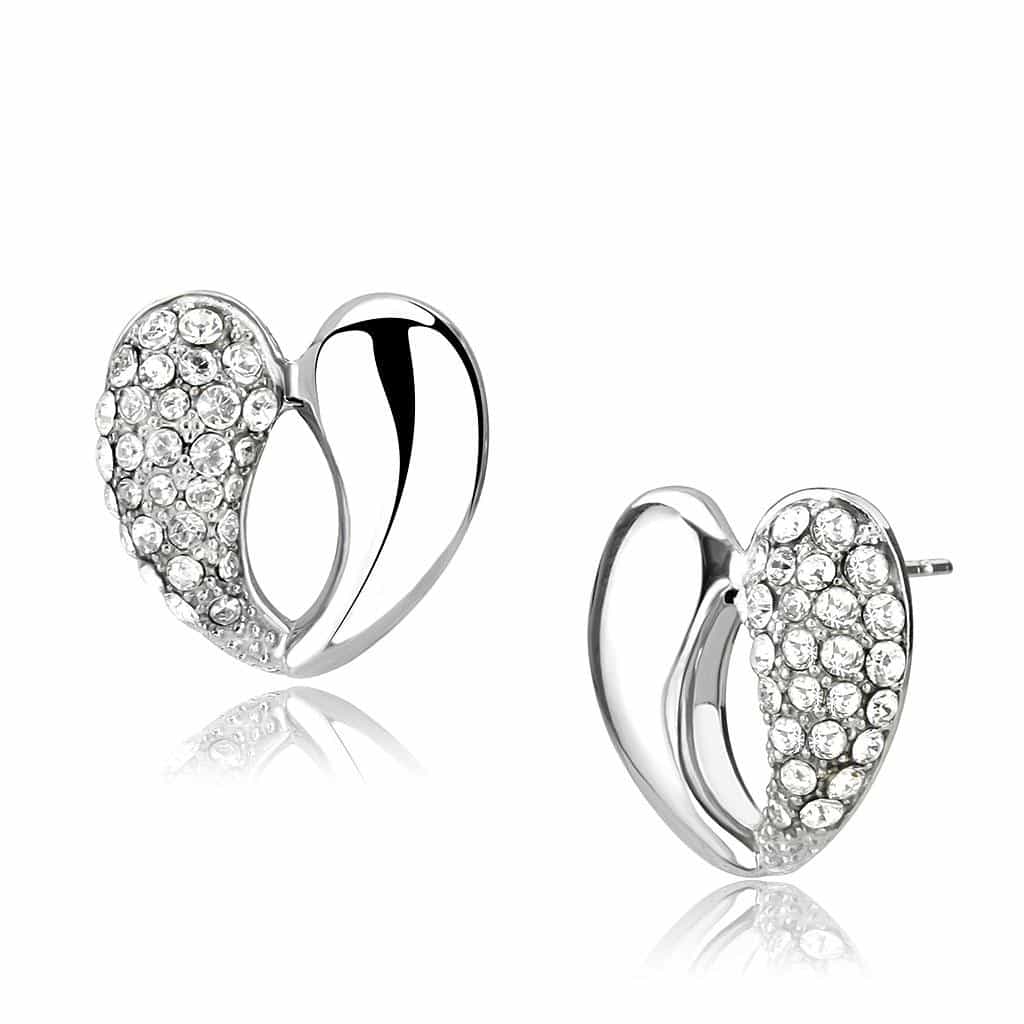 Stainless Steel Silver CZ Pave Heart Huggie Hoop Earrings view 1