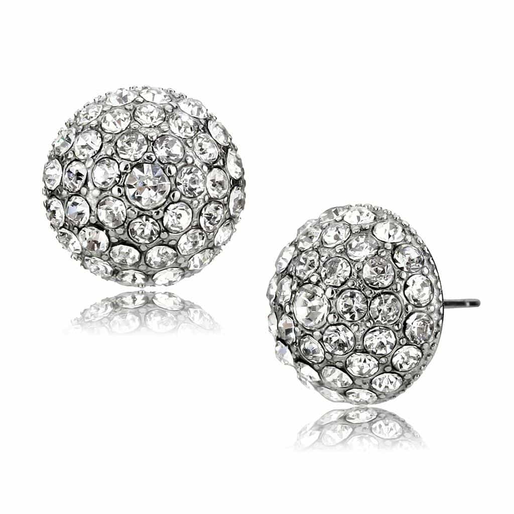 Stainless Steel CZ Pave Disc Round Stud Ring view 1