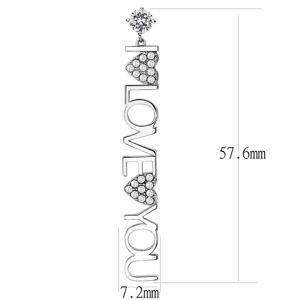 Stainless Steel Silver CZ Pave I LOVE YOU Letter Earrings view 2