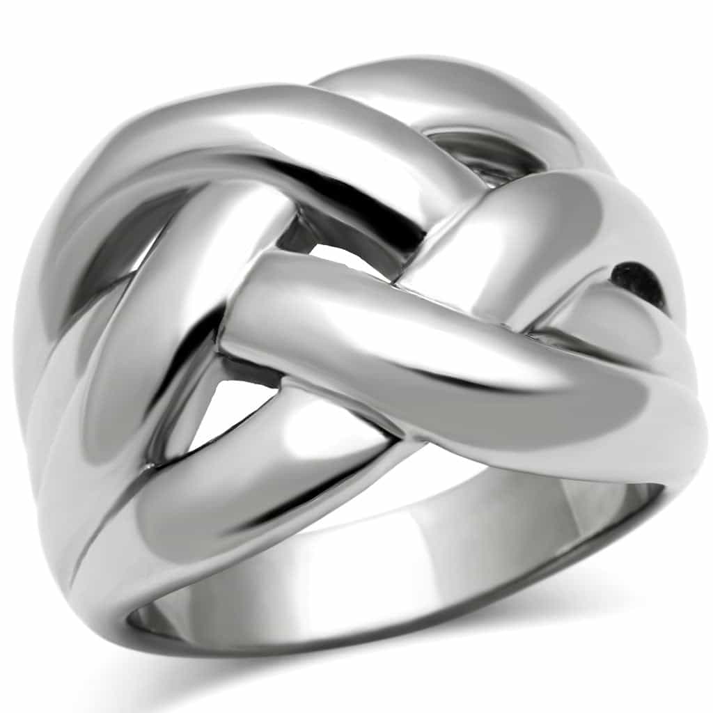 Stainless Steel Silver Polished Braided Knot Wide Cocktail Ring view 5