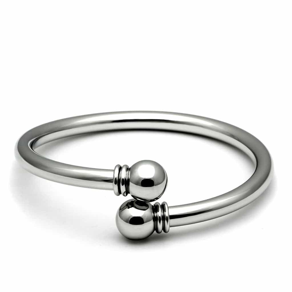 Stainless Steel Silver Polished Ball End Open Cuff Bracelet view 1