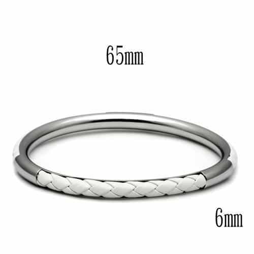 Stainless Steel Silver Polished Woven Leather Style Bracelet view 2