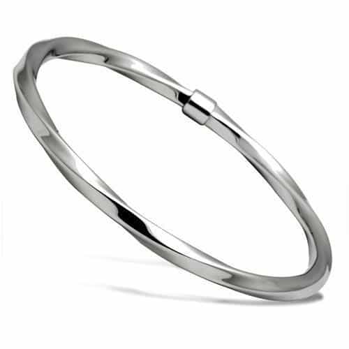 Stainless Steel Silver Polished Faceted Slim Bangle Bracelet view 1