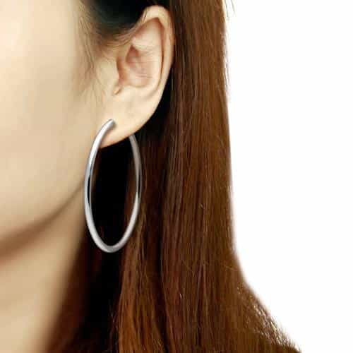 Stainless Steel Silver Polished Large Round Hoop Earrings view 2