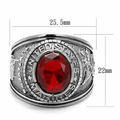 Stainless Steel US Marines Red CZ Round Veteran Military Ring view 10