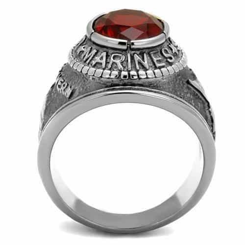 Stainless Steel US Marines Red CZ Round Veteran Military Ring view 11