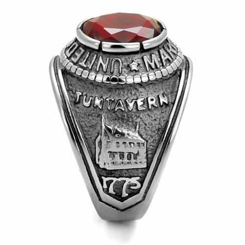 Stainless Steel US Marines Red CZ Round Veteran Military Ring view 14