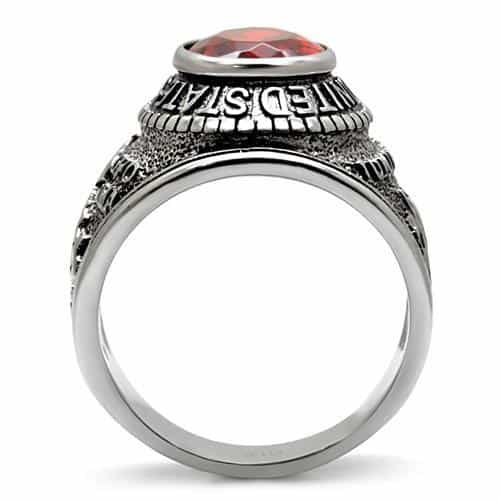 Stainless Steel US Marines Red CZ Round Veteran Military Ring view 15