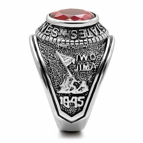 Stainless Steel US Marines Red CZ Round Veteran Military Ring view 16