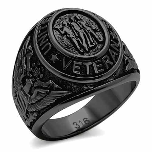 Stainless Steel Dark IP US Veteran Seal Military Signet Ring view 7