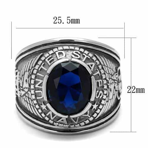 Stainless Steel US Navy Blue Sapphire CZ Military Signet Ring view 10