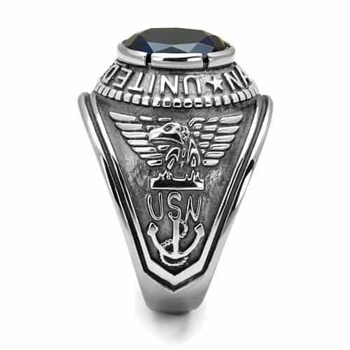 Stainless Steel US Navy Blue Sapphire CZ Military Signet Ring view 14