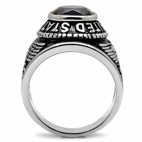 Stainless Steel US Navy Blue Sapphire CZ Military Signet Ring view 7