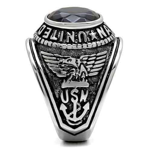Stainless Steel US Navy Blue Sapphire CZ Military Signet Ring view 16