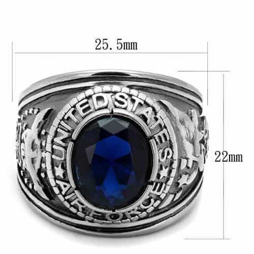 Stainless Steel US Air Force Blue CZ Oval Military Signet Ring view 10