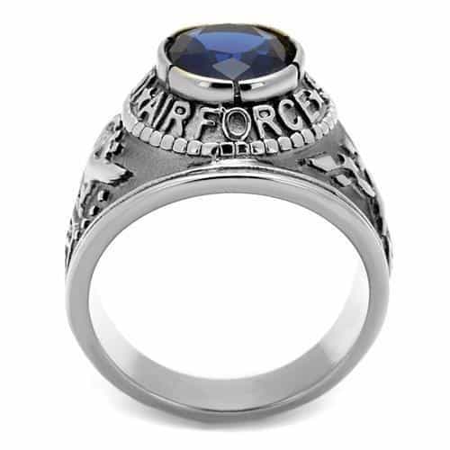 Stainless Steel US Air Force Blue CZ Oval Military Signet Ring view 3