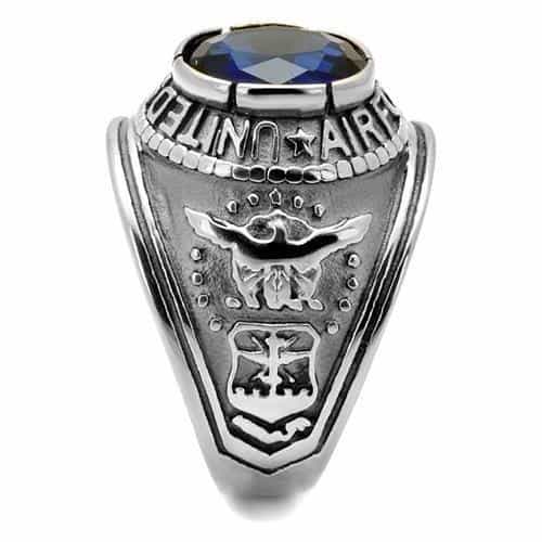 Stainless Steel US Air Force Blue CZ Oval Military Signet Ring view 14