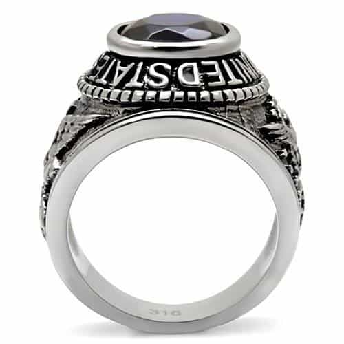 Stainless Steel US Air Force Blue CZ Oval Military Signet Ring view 15