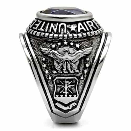 Stainless Steel US Air Force Blue CZ Oval Military Signet Ring view 16