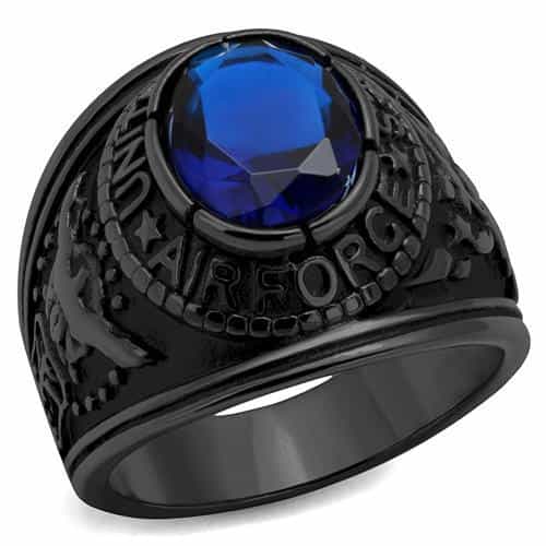 Stainless Steel Dark IP US Air Force Blue CZ Military Signet Ring view 7