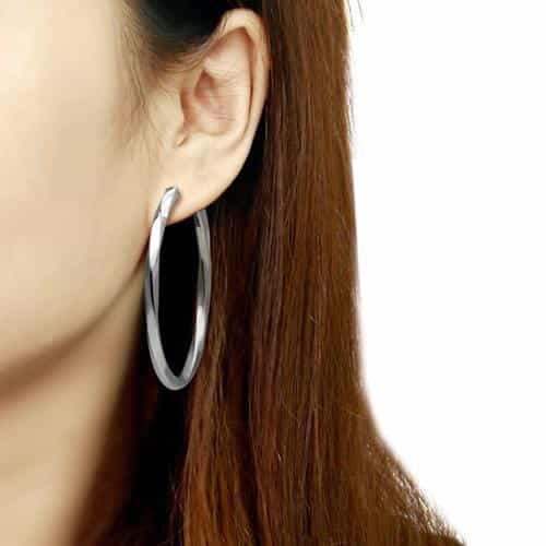 Stainless Steel Silver Polished Classic Round Hoop Earrings view 2