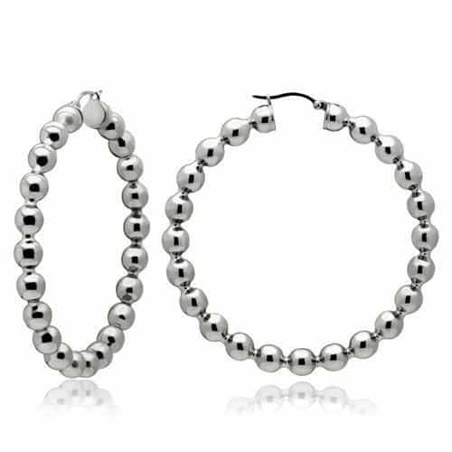 Stainless Steel Silver Polished Ball Bead Large Hoop Earrings view 1