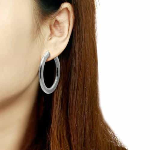 Stainless Steel Silver Polished Oval Tapered Omega Hoop Earrings view 2