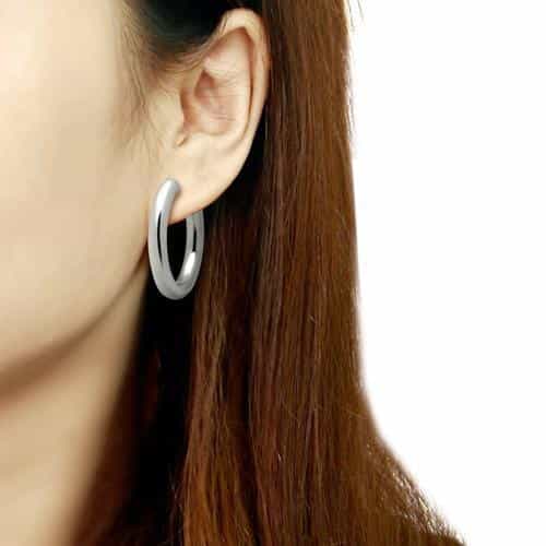 Stainless Steel Silver Polished Small Thick Round Hoop Earrings view 2