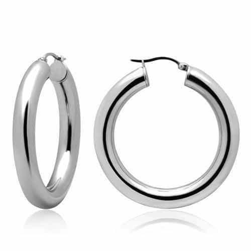 Stainless Steel Silver Polished Small Thick Round Hoop Earrings view 1