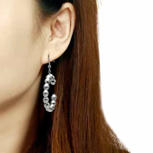 Stainless Steel Silver Polished Textured Ball Drop Hook Earrings view 2
