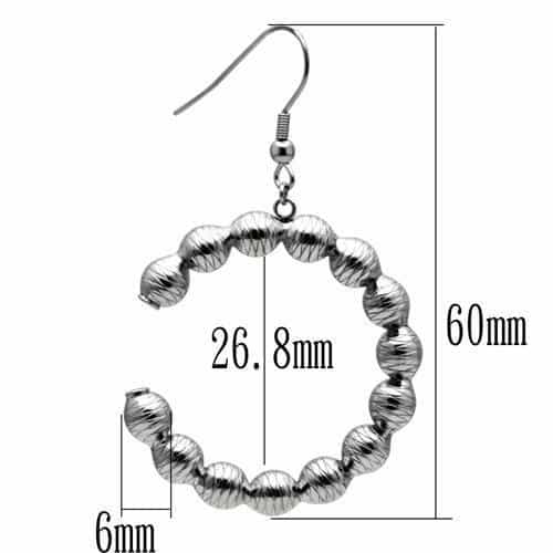 Stainless Steel Silver Polished Textured Ball Drop Hook Earrings view 3