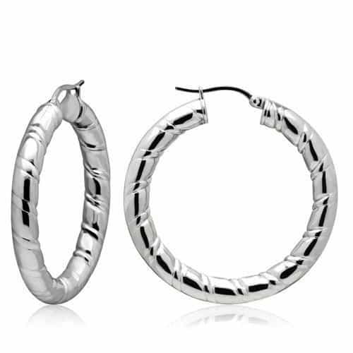 Stainless Steel Silver Polished Diamond Cut Small Tube Earrings view 1