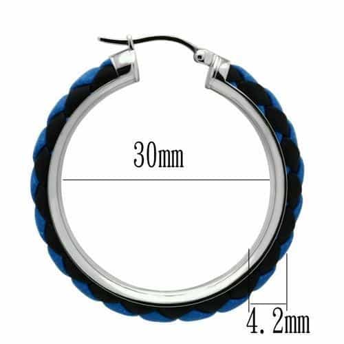 Sterling Silver Blue Black Leather Wrapped Hoop Earrings view 3