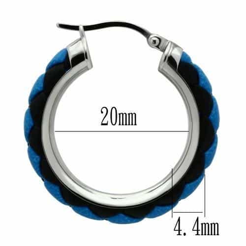 Stainless Steel Silver Blue Black Leather Wrapped Small Hoop Ring view 3