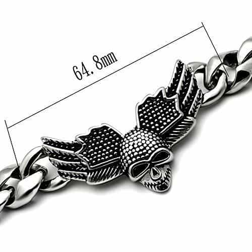Stainless Steel Silver Eagle Skull Cuban Chain Link Bracelet view 3