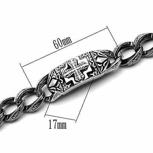 Stainless Steel Silver Cross Carved ID Cuban Link Mens Bracelet view 3