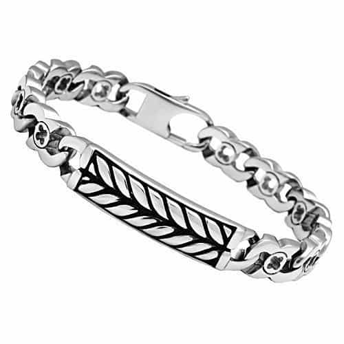 Stainless Steel Silver Chevron Arrow ID Cuban Link Mens Bracelet view 1