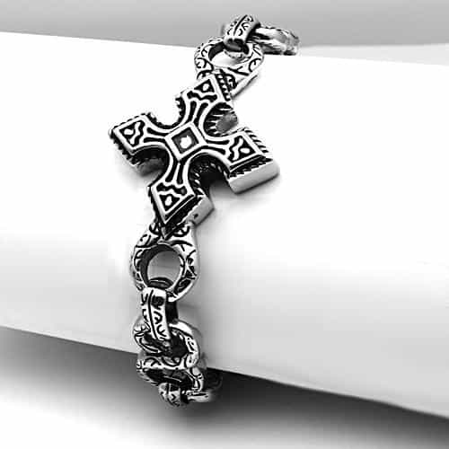Stainless Steel Silver Celtic Cross Link Chain Mens Bracelet view 4