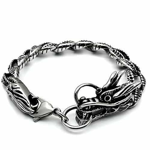 Stainless Steel Silver Dragon Head Cuban Link Biker Mens Bracelet view 4