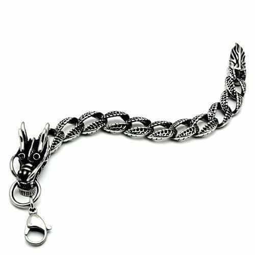 Stainless Steel Silver Dragon Head Cuban Link Biker Mens Bracelet view 1