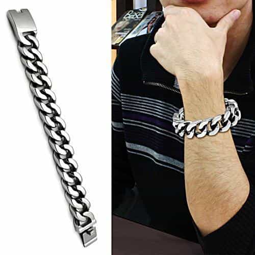 Stainless Steel Silver Heavy Cuban Curb Link Chain Mens Bracelet view 2
