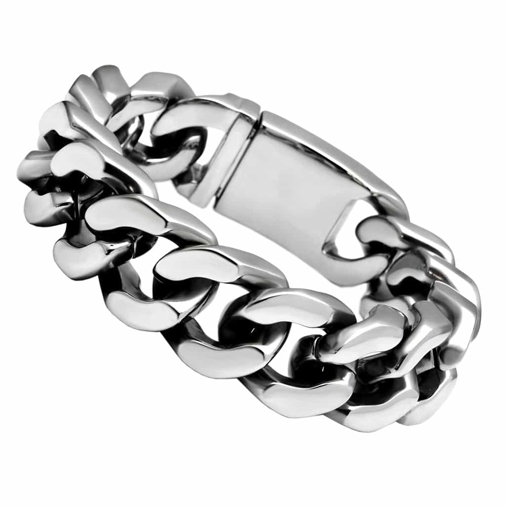 Stainless Steel Silver Heavy Cuban Curb Link Chain Mens Bracelet view 1