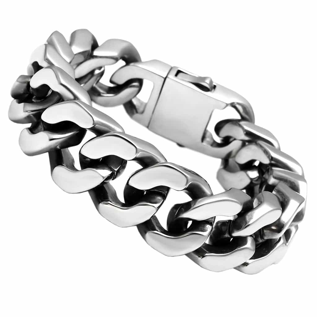 Stainless Steel Silver Heavy Polished Cuban Link Chain Bracelet view 1