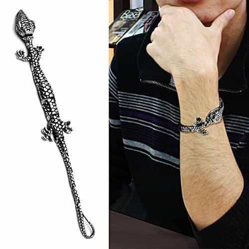 Stainless Steel Silver Snake Dragon Link Chain Biker Bracelet view 2