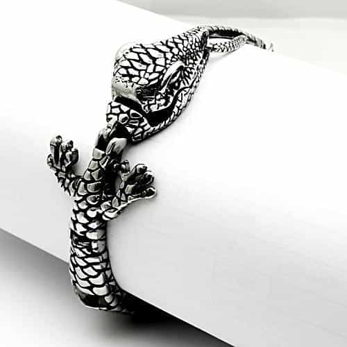 Stainless Steel Silver Snake Dragon Link Chain Biker Bracelet view 4