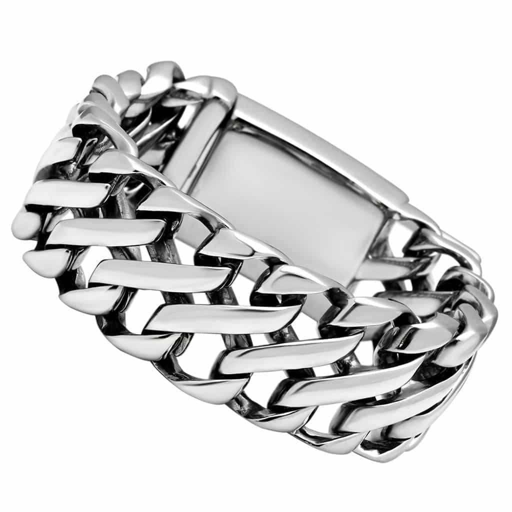 Stainless Steel Silver Woven Link ID Chain Mens Bracelet view 1