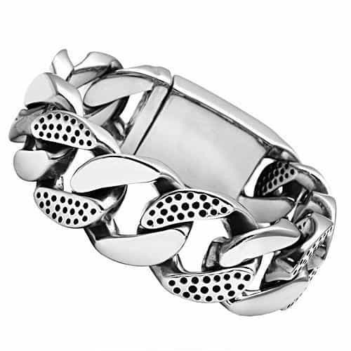 Stainless Steel Silver Dotted Cuban Curb Link Mens Bracelet view 1