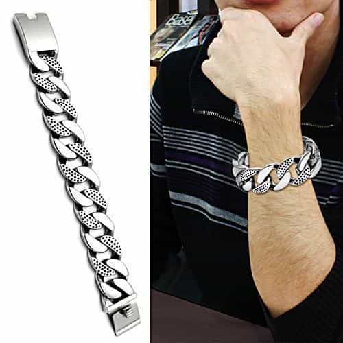 Stainless Steel Silver Dotted Cuban Curb Link Mens Bracelet view 2