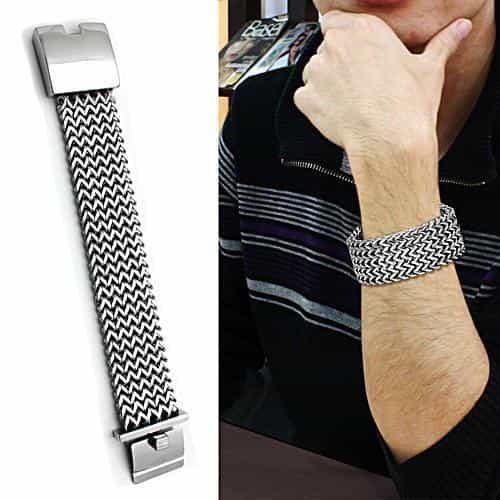 Stainless Steel Silver Woven Mesh Cuff Celtic ID Biker Bracelet view 2
