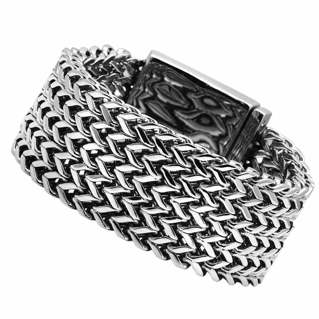 Stainless Steel Silver Woven Mesh Cuff Celtic ID Biker Bracelet view 1